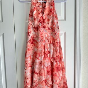 NWT White House Black Market Dress Size 2 Coral Print V-Neck Halter Style